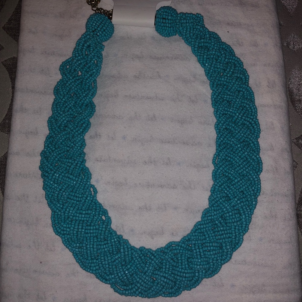 Turquoise blue necklace in braided design